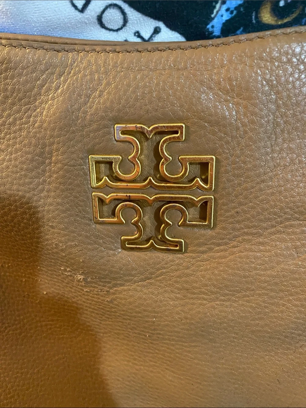 Tory Burch Camel Brown Leather Shoulder Tote with Gold Chain